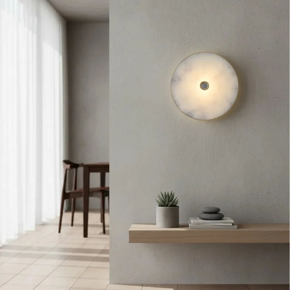 Bliss & Birch Zenith Marble & Brass Wall Sconce | Luxury Round LED Wall Light