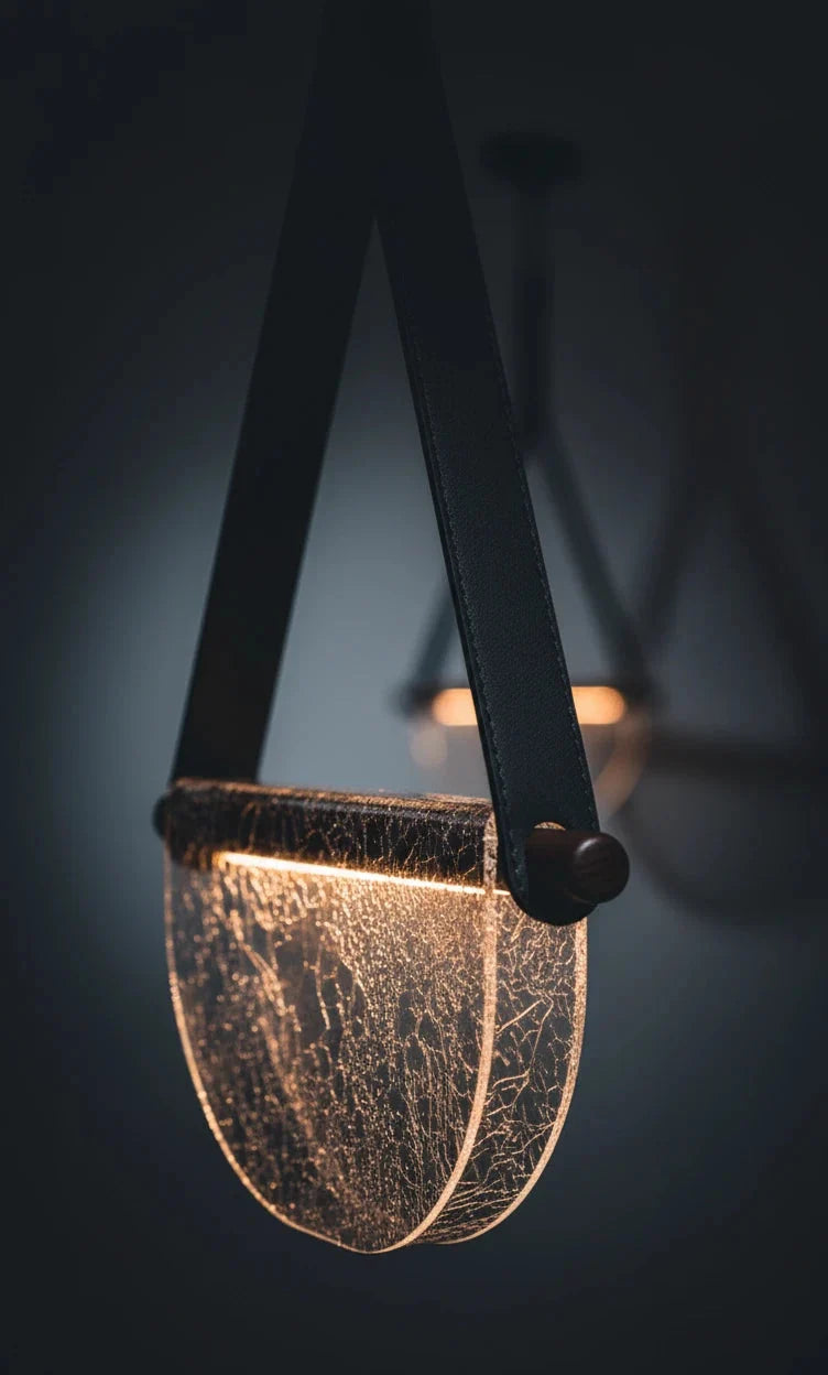 Modern Leather Strap Half-Moon Pendant