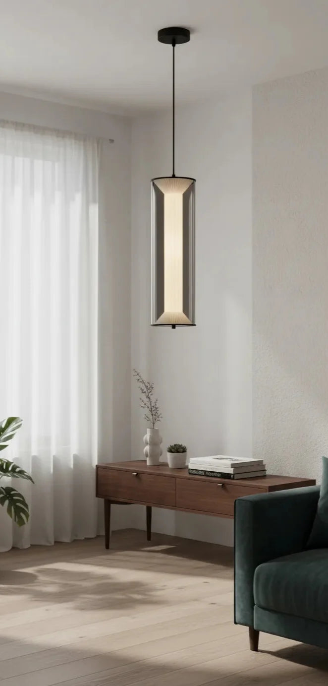 Modern Cylindrical Smoked Glass Pendant