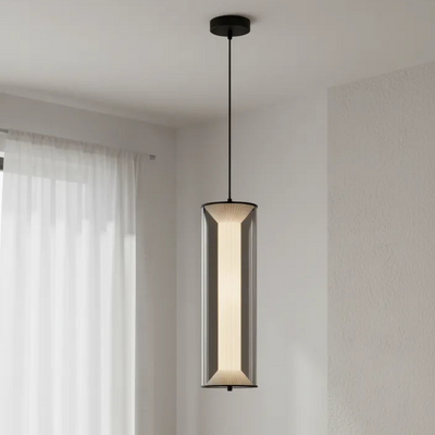 Modern Cylindrical Smoked Glass Pendant