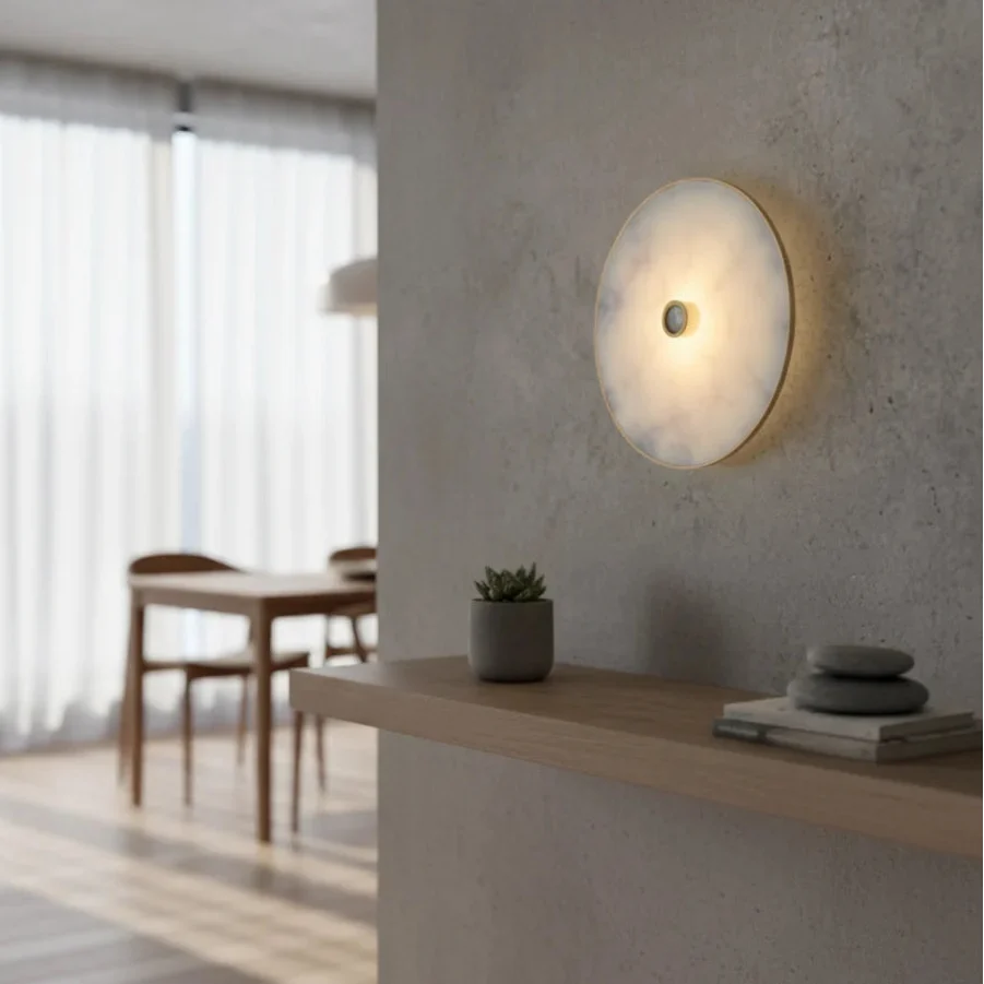 Bliss & Birch Zenith Marble & Brass Wall Sconce | Luxury Round LED Wall Light