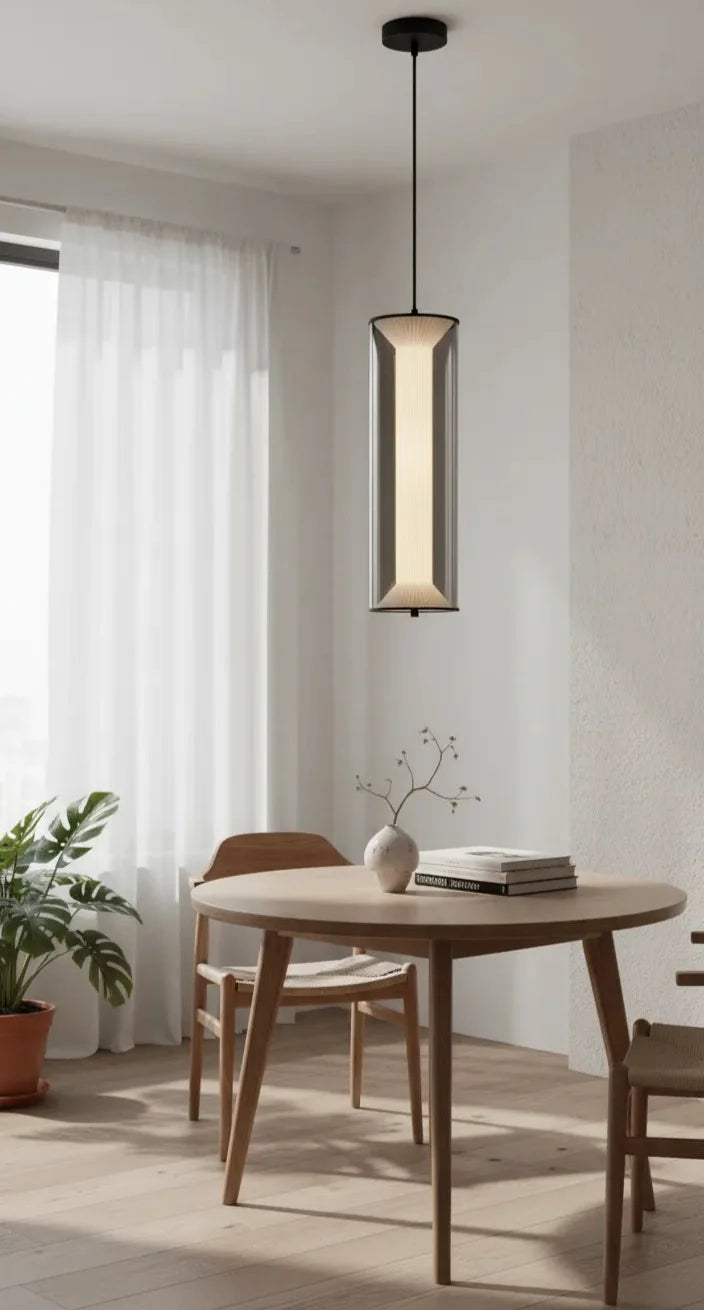 Modern Cylindrical Smoked Glass Pendant