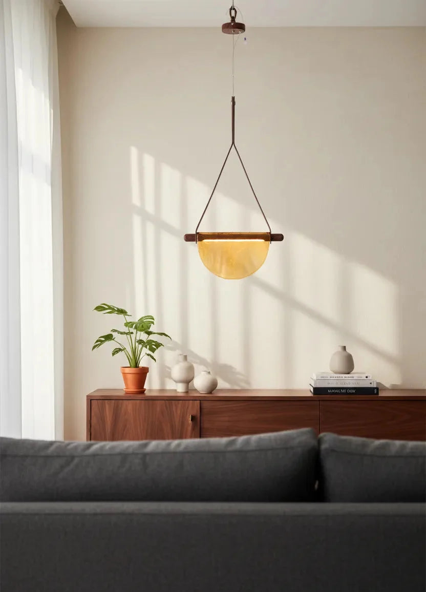 Modern Leather Strap Half-Moon Pendant