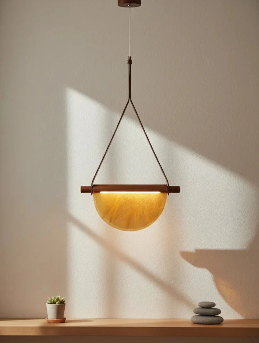 Modern Leather Strap Half-Moon Pendant