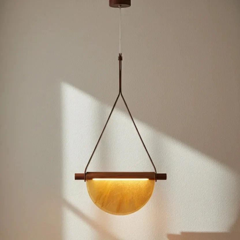 Modern Leather Strap Half-Moon Pendant