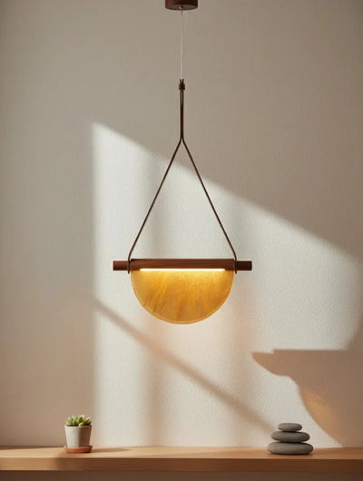 Modern Leather Strap Half-Moon Pendant