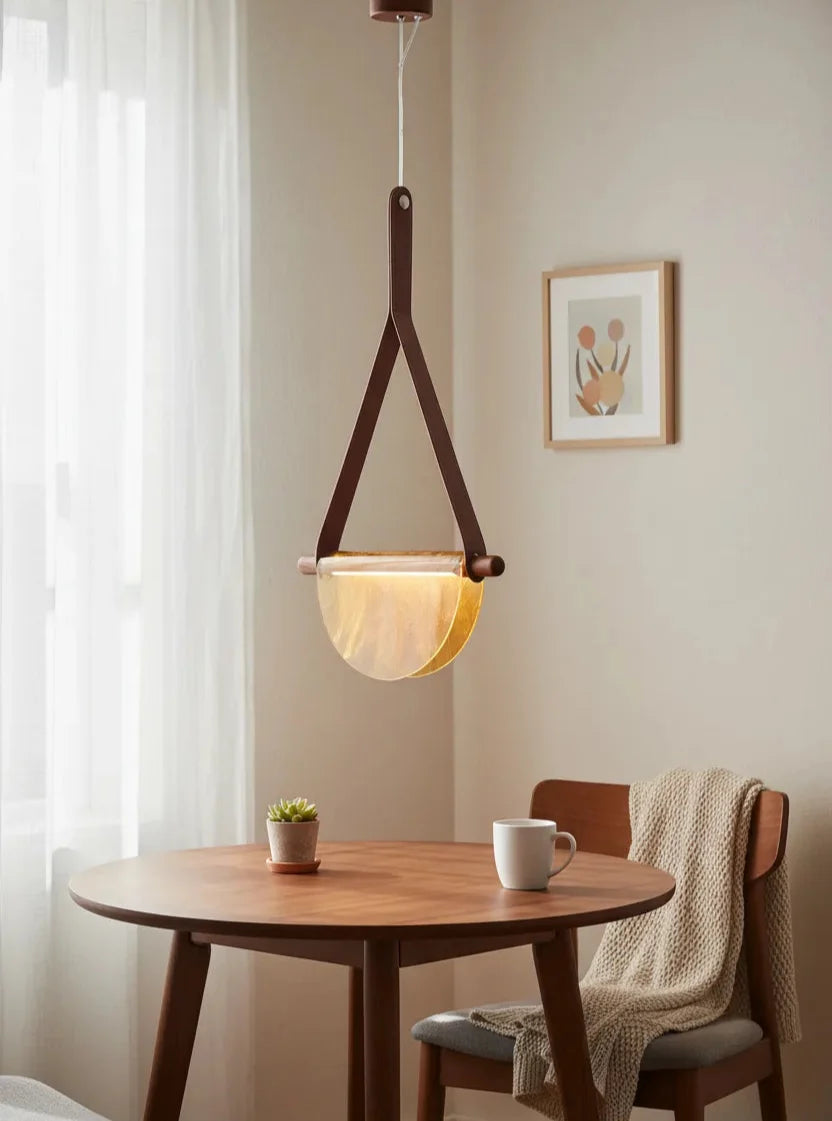 Modern Leather Strap Half-Moon Pendant