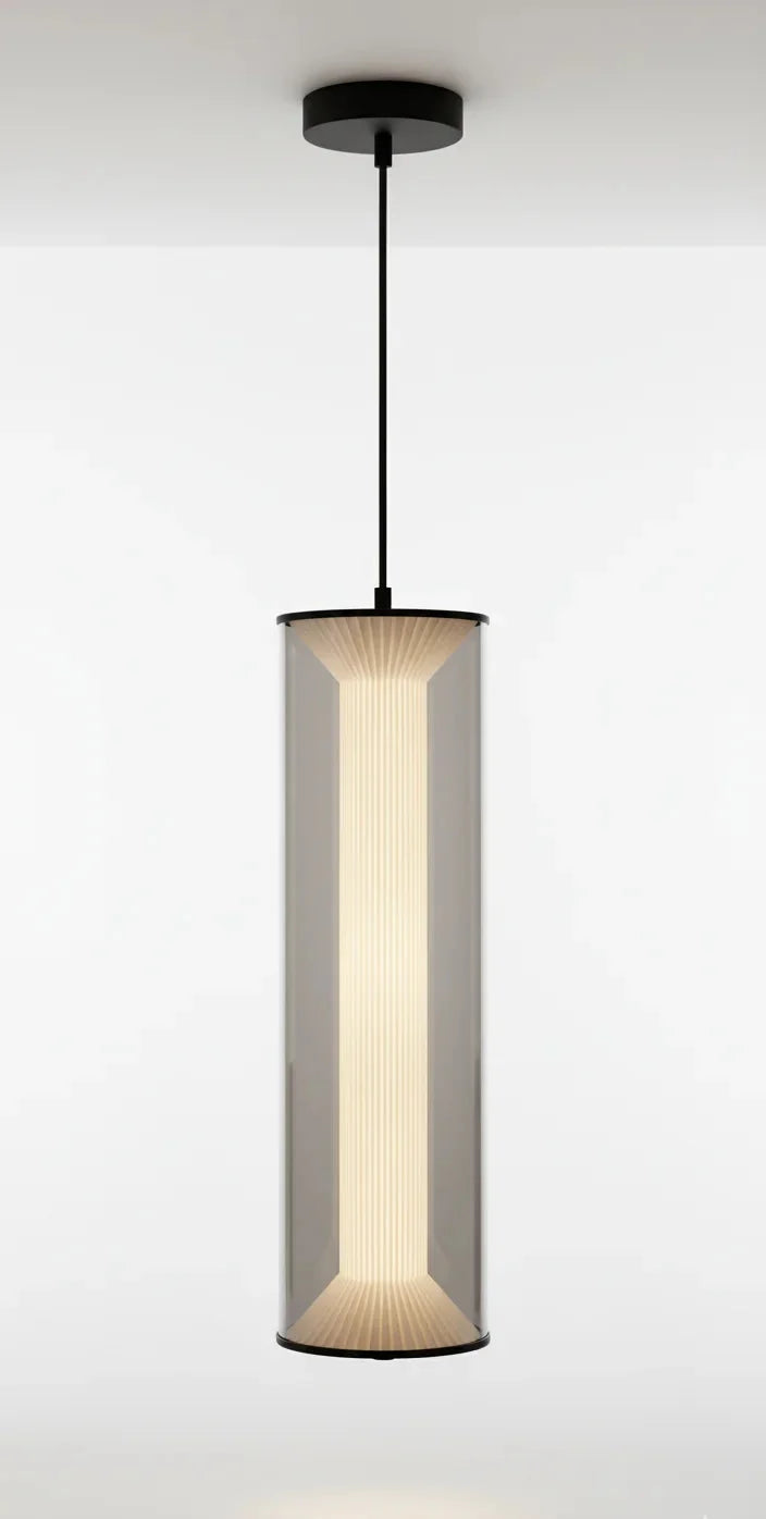 Modern Cylindrical Smoked Glass Pendant