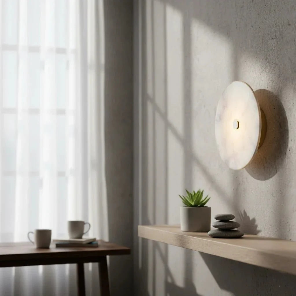 Bliss & Birch Zenith Marble & Brass Wall Sconce | Luxury Round LED Wall Light