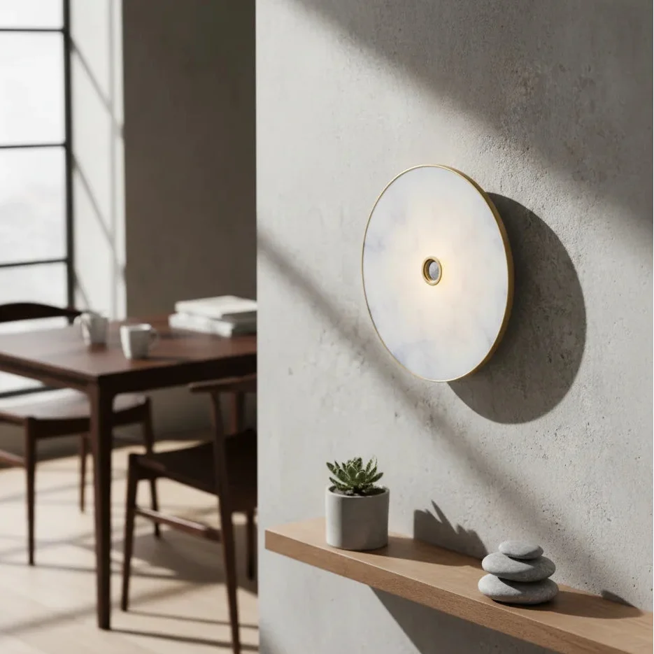 Bliss & Birch Zenith Marble & Brass Wall Sconce | Luxury Round LED Wall Light