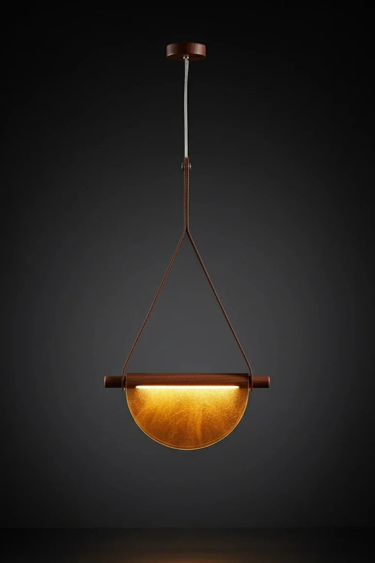 Modern Leather Strap Half-Moon Pendant