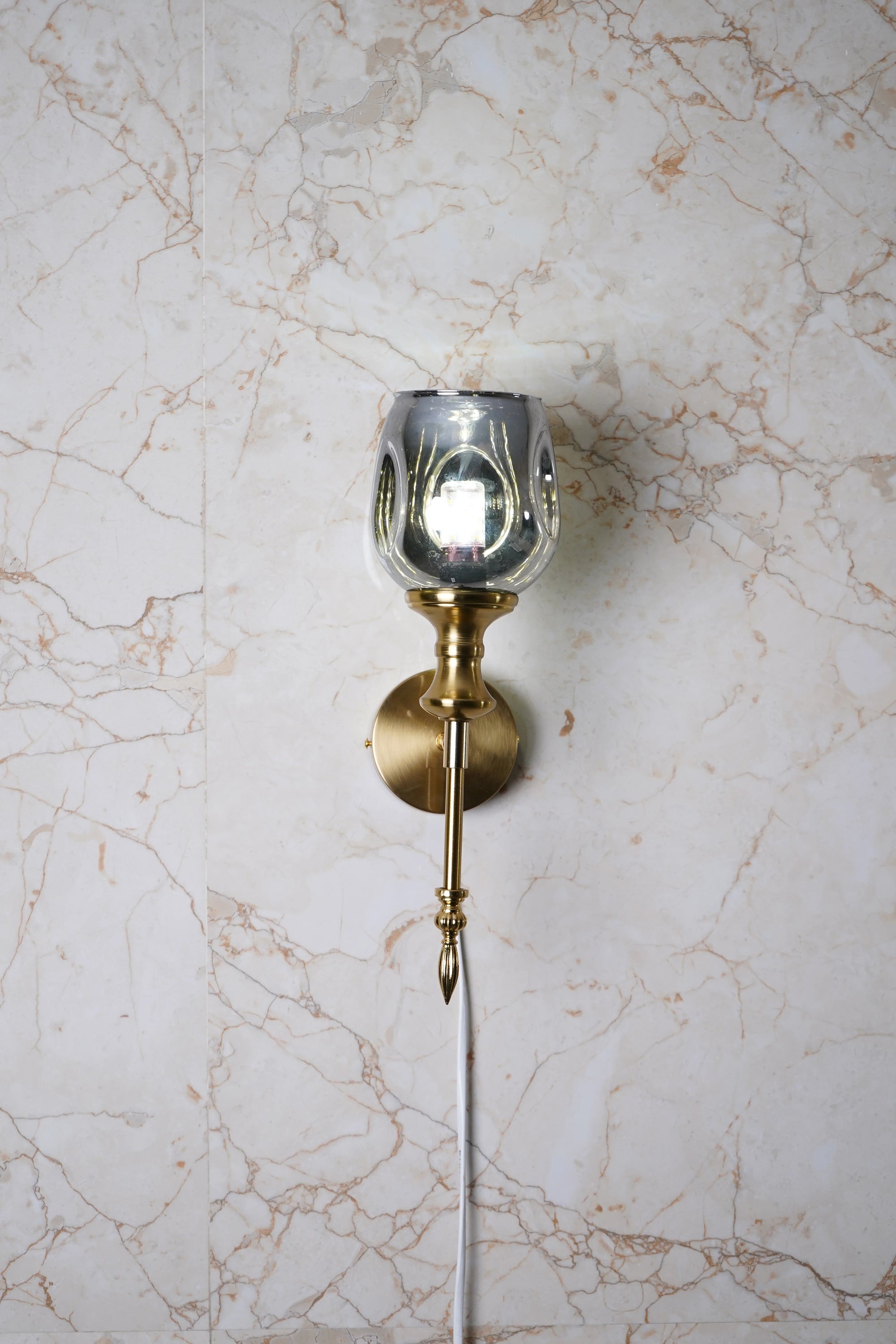 Antique Gold-Tone Smoked Glass Wall Sconce