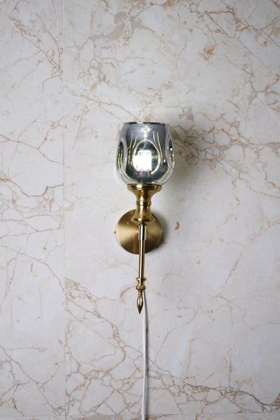 Antique Gold-Tone Smoked Glass Wall Sconce
