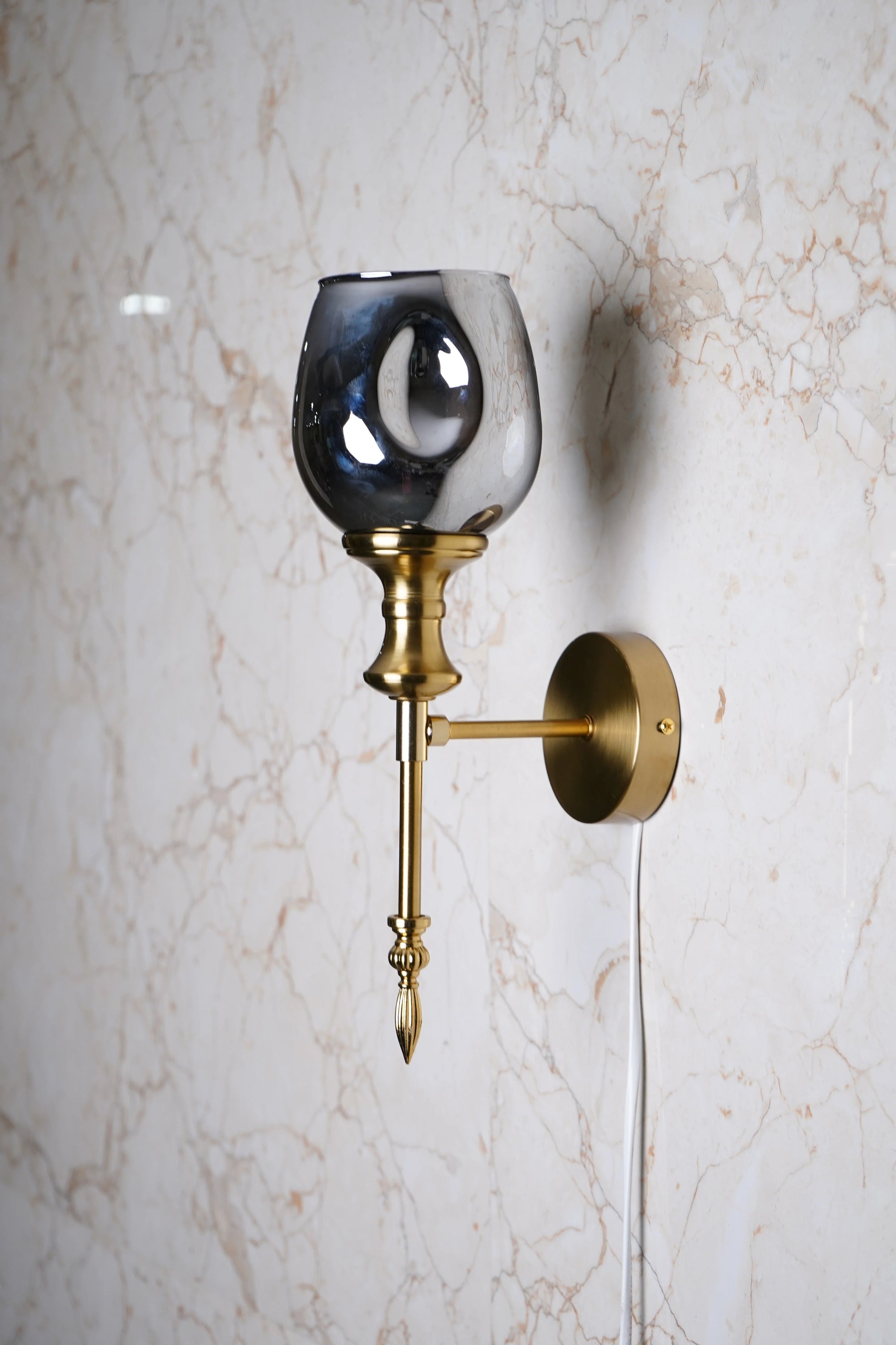 Antique Gold-Tone Smoked Glass Wall Sconce