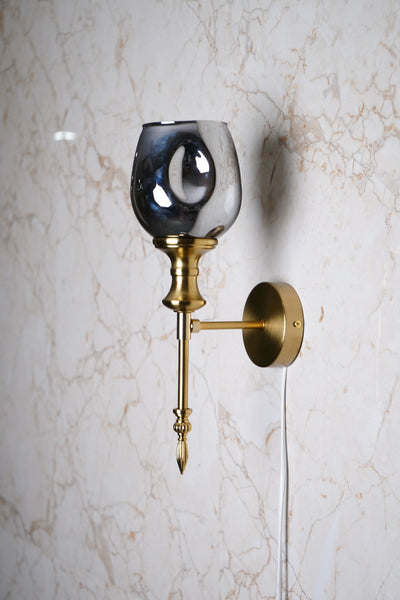 Antique Gold-Tone Smoked Glass Wall Sconce