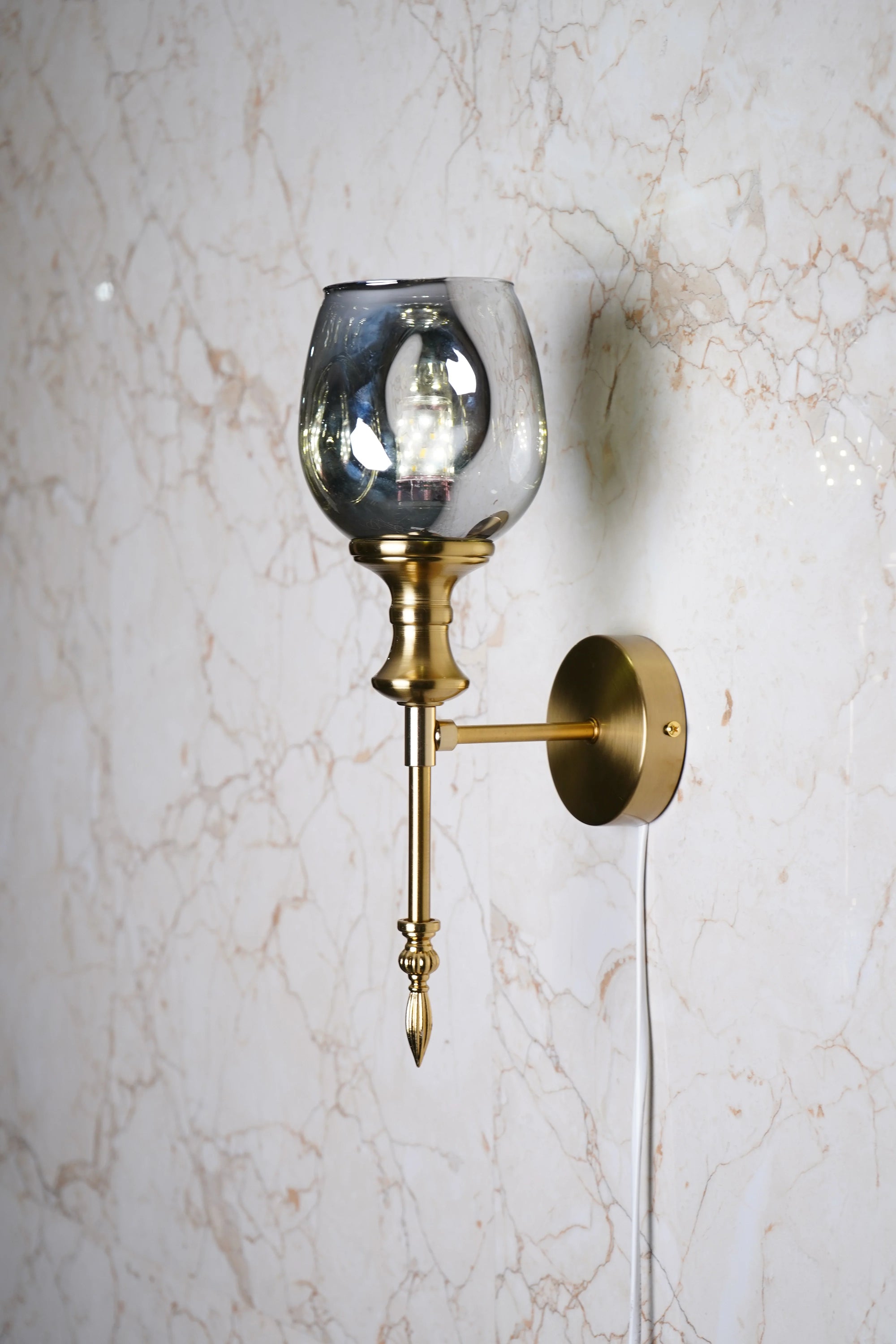 Antique Gold-Tone Smoked Glass Wall Sconce