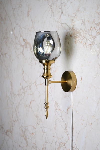 Antique Gold-Tone Smoked Glass Wall Sconce