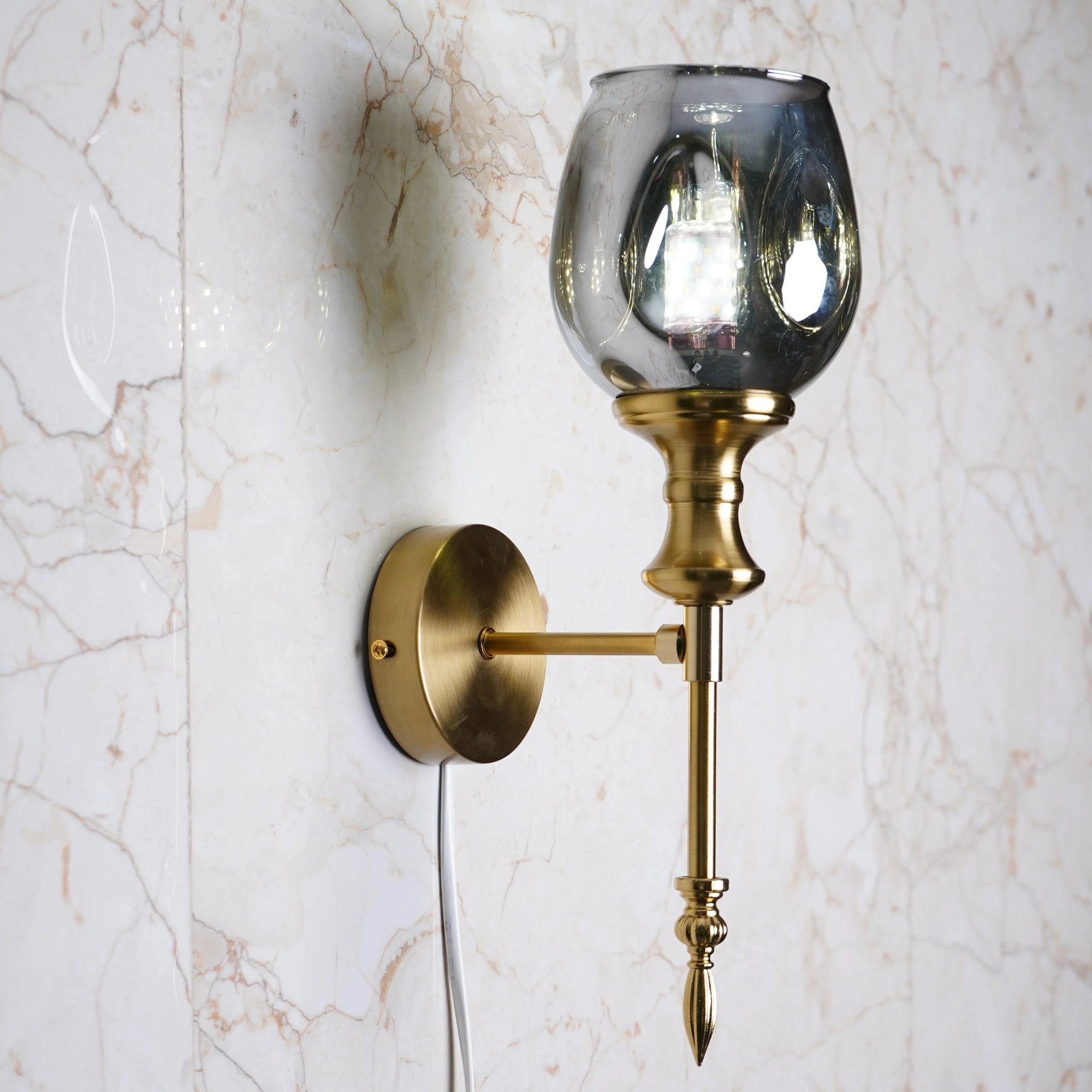 Antique Gold-Tone Smoked Glass Wall Sconce
