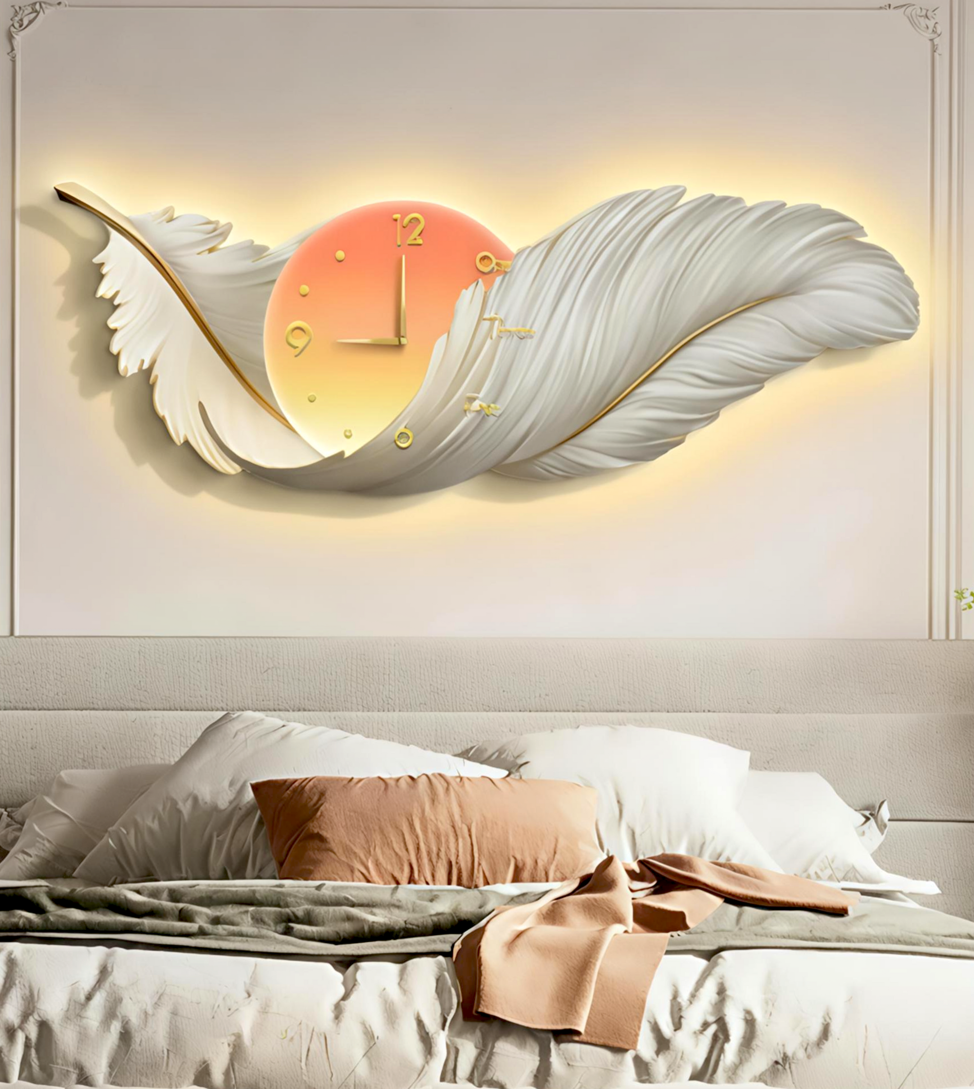 Feather with crystal Wall clock with LED