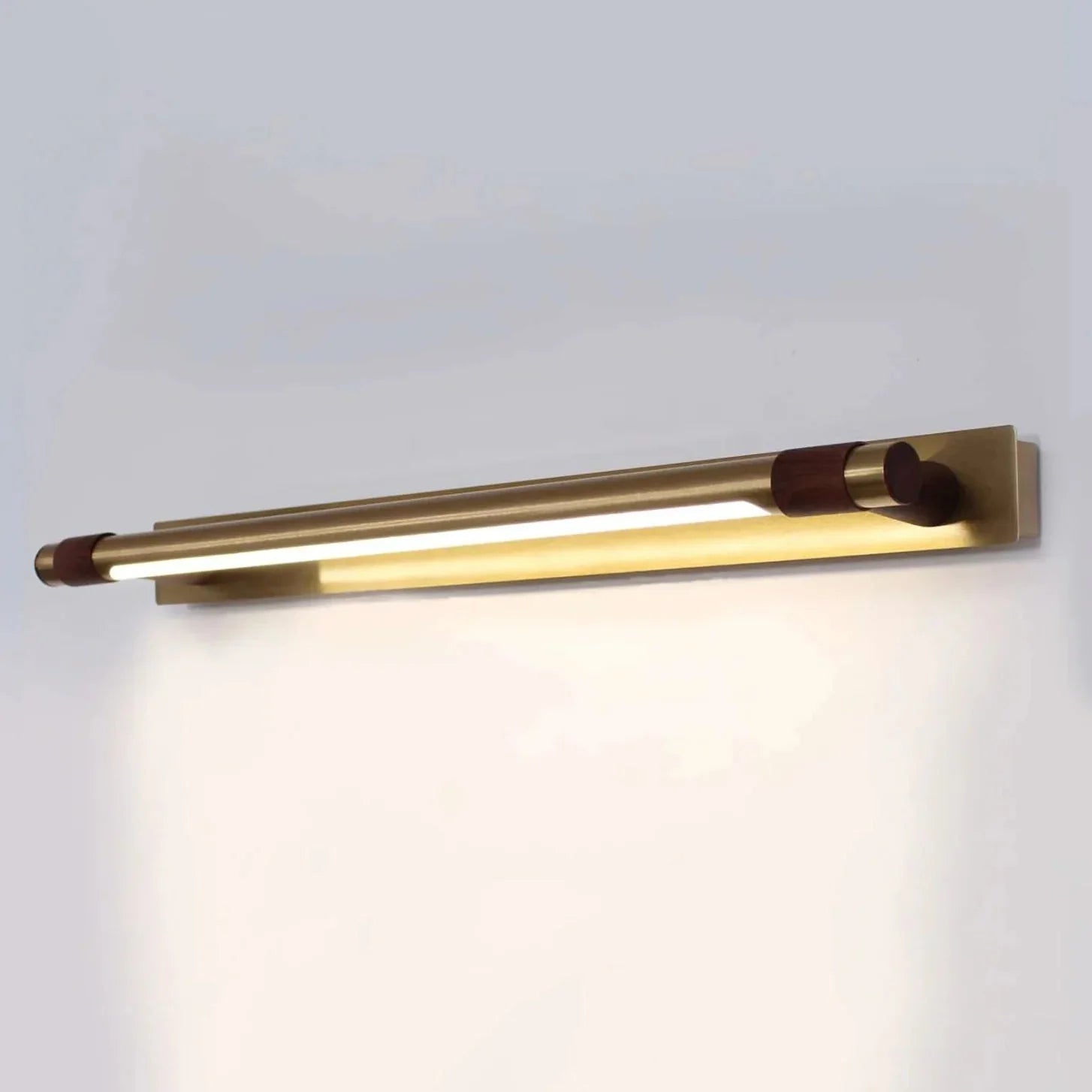 Gold Linear LED Wall Light with Wood-Tone Accents