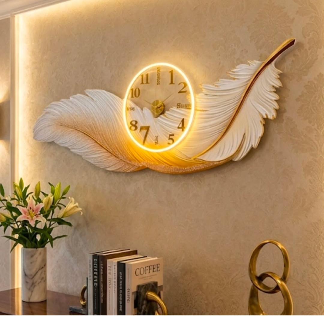 Feather with crystal Wall clock with LED