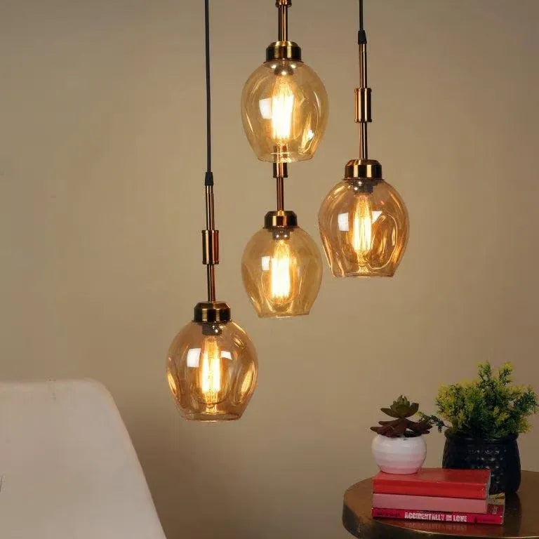 Amber Glass 4-Light Cluster Pendant