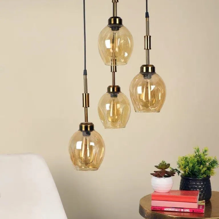 Amber Glass 4-Light Cluster Pendant
