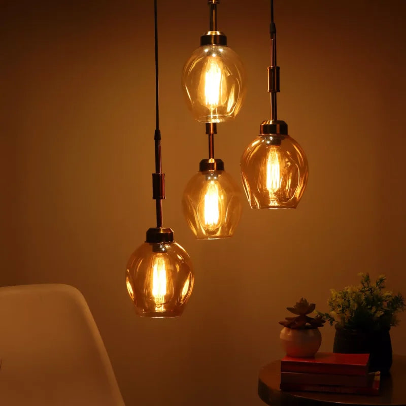 Amber Glass 4-Light Cluster Pendant