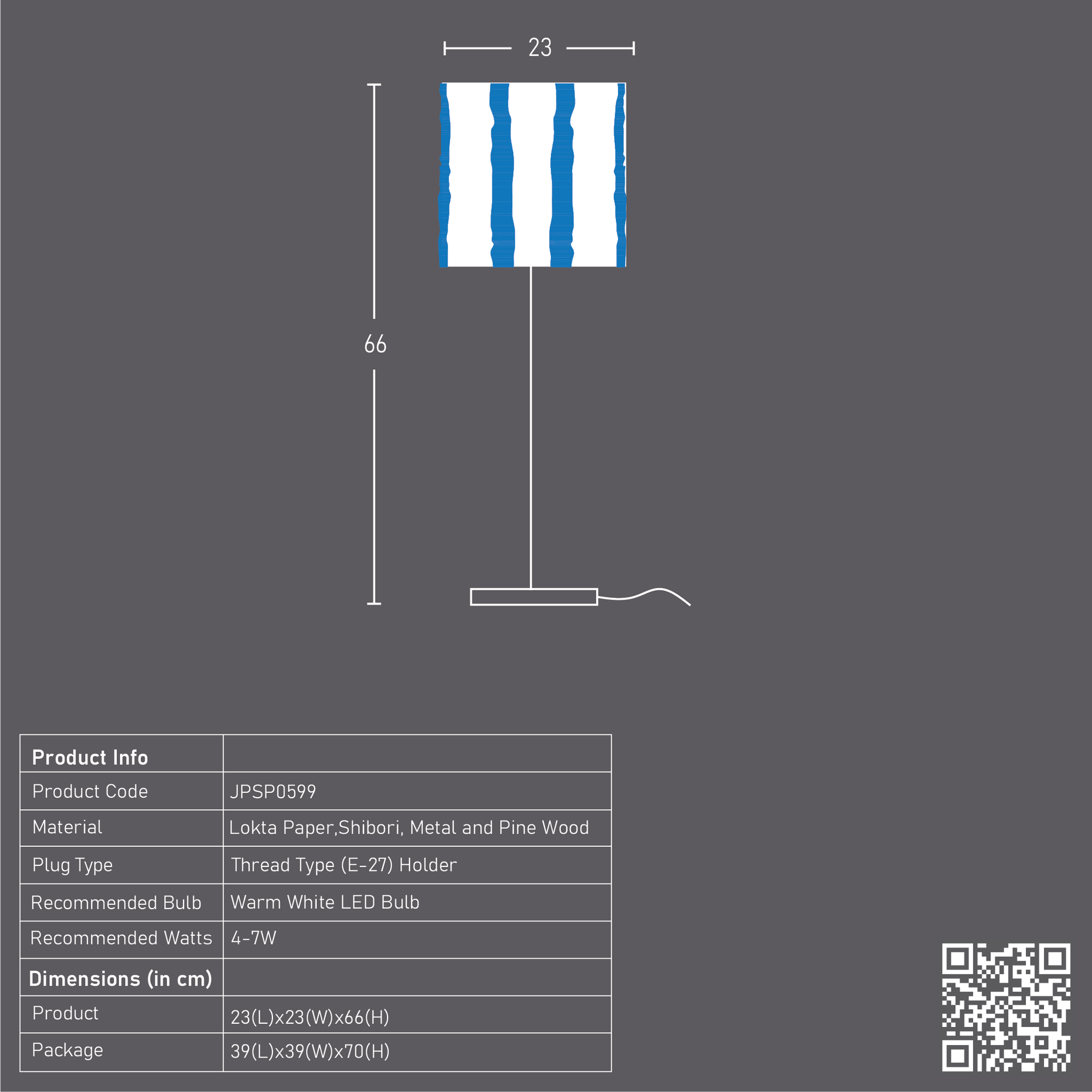 Blue Linear Tower Table Lamp