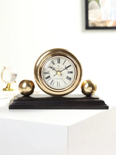 Orbit  Designer Table Clock | Sculptural Vintage-Inspired Desk Clock in Gold & Silver