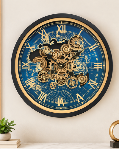 Worldline Timepiece Luxury Designer Silent Movement Wall Clock For Living Room With Moving Gear Mechanism Buy Wall Clock Online - Medium (Blue) (With Light & Remote) (Radial Brushing Metallic Sheen)