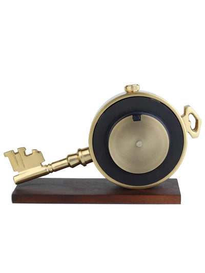 Areios Table Clock | Vintage Key Design Desk Clock in Gold Finish with Wooden Base
