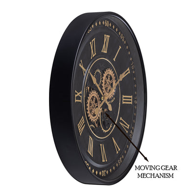 Midnight Dial Luxury Designer Wall clocks for the Home With Moving Gear Mechanism (Steel Body)