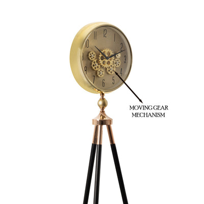 Momentum Dial Tripod Base Luxury Designer Clock With Moving Gear Mechanism
