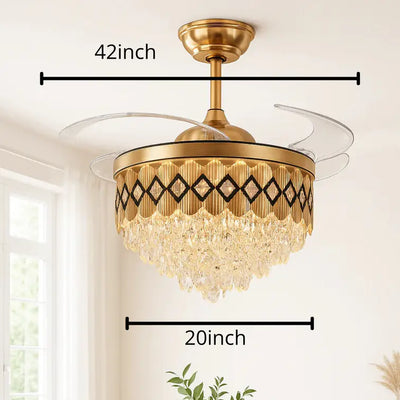 Diamond-Band Retractable-Blade Crystal Fan Chandelier