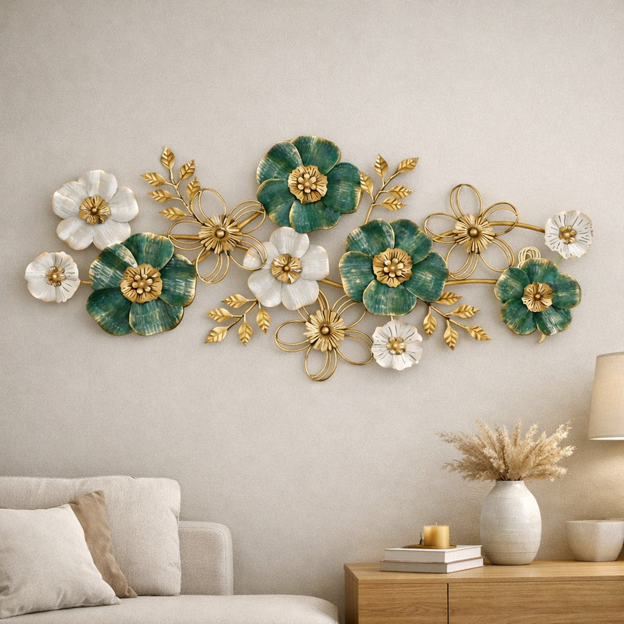 Large Floral Metal Wall Art 52" x 24" – Modern Flower Wall Decor for Living Room & Bedroom