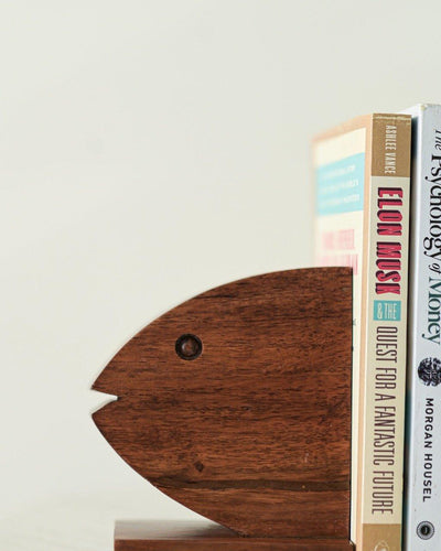 Fish Bookends for office | Unique Wooden Book Stopper | Decorative Bookends