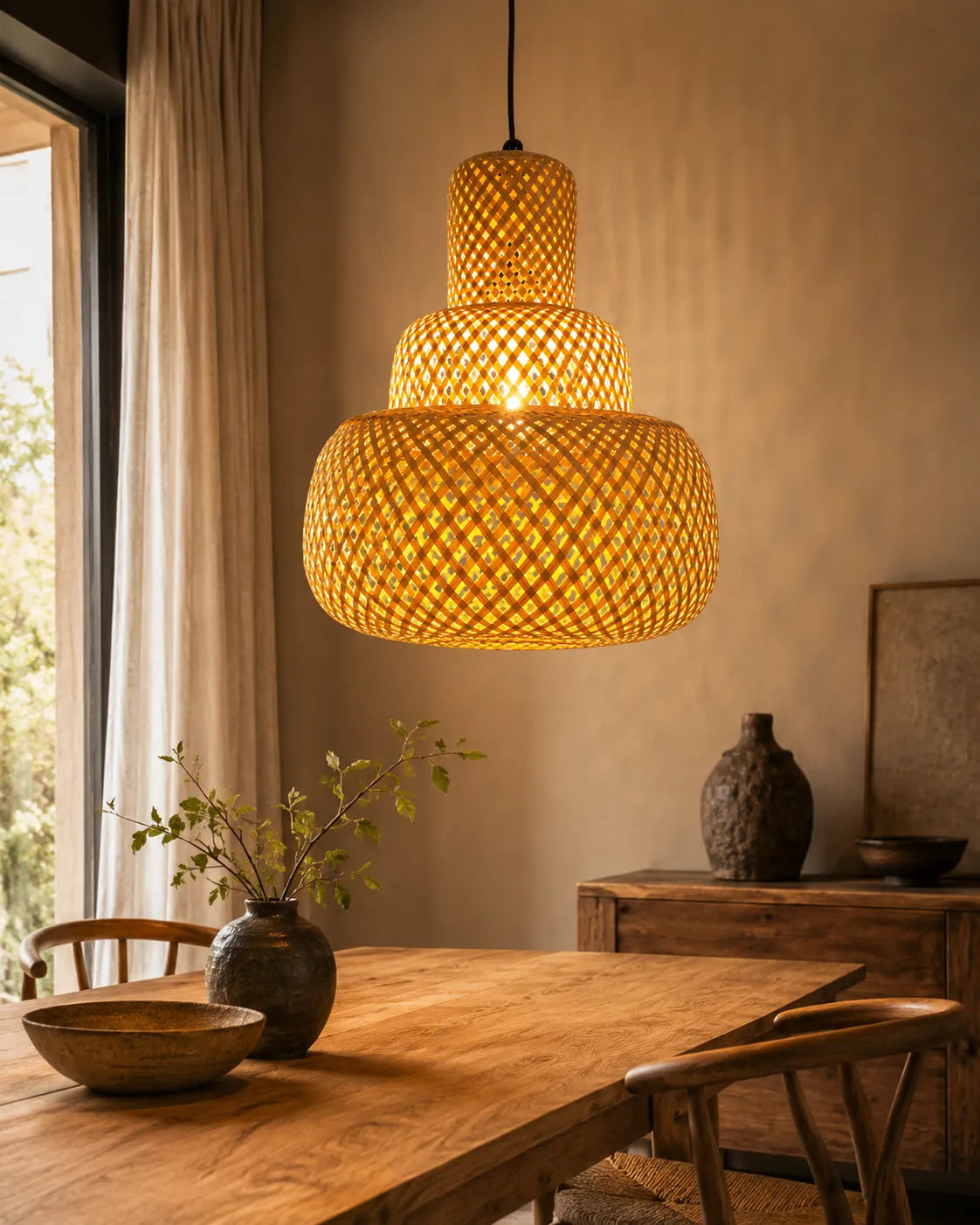Tiered Woven Pendant Light