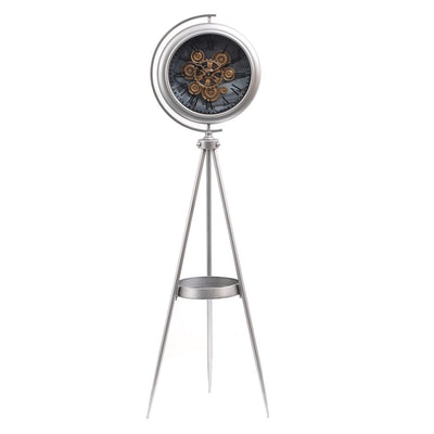 Polaris Mechanica Tripod Base Luxury Designer Standing Clock With Moving Gear Mechanism (Steel Body)