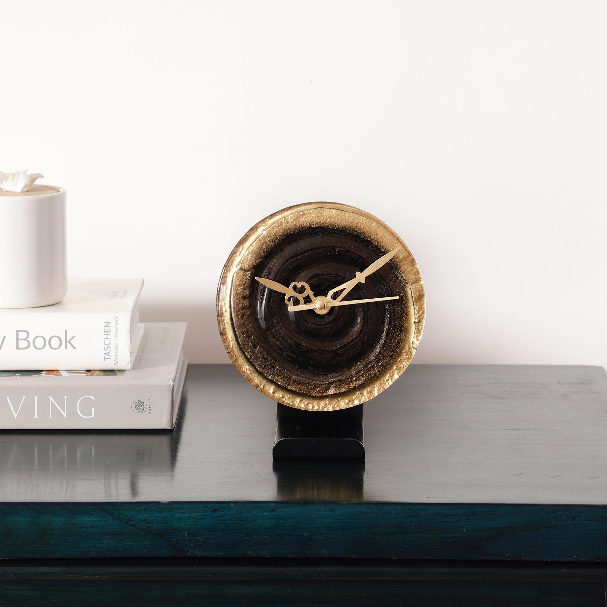 Peirre Glass Embossed Table Clock | Analogue Table Clock for Office Desk & Home Decor