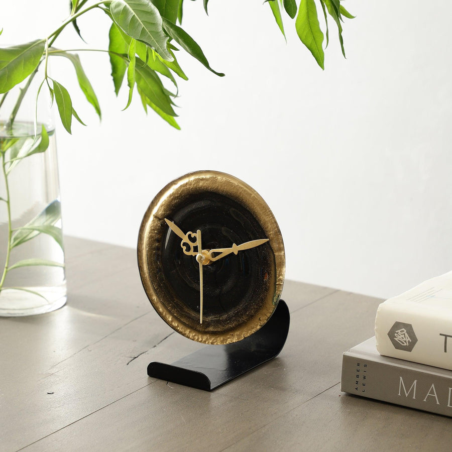 Peirre Glass Embossed Table Clock | Analogue Table Clock for Office Desk & Home Decor