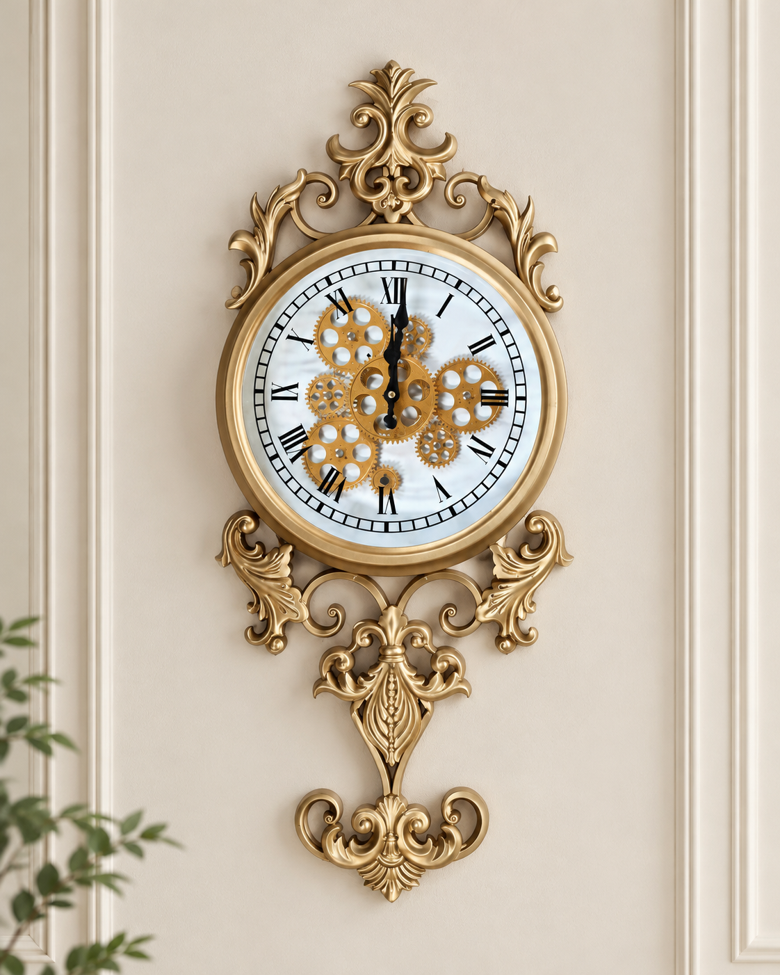 Majestic Era Luxury Designer Silent Movement Wall Clock With Moving Gear Mechanism (N)