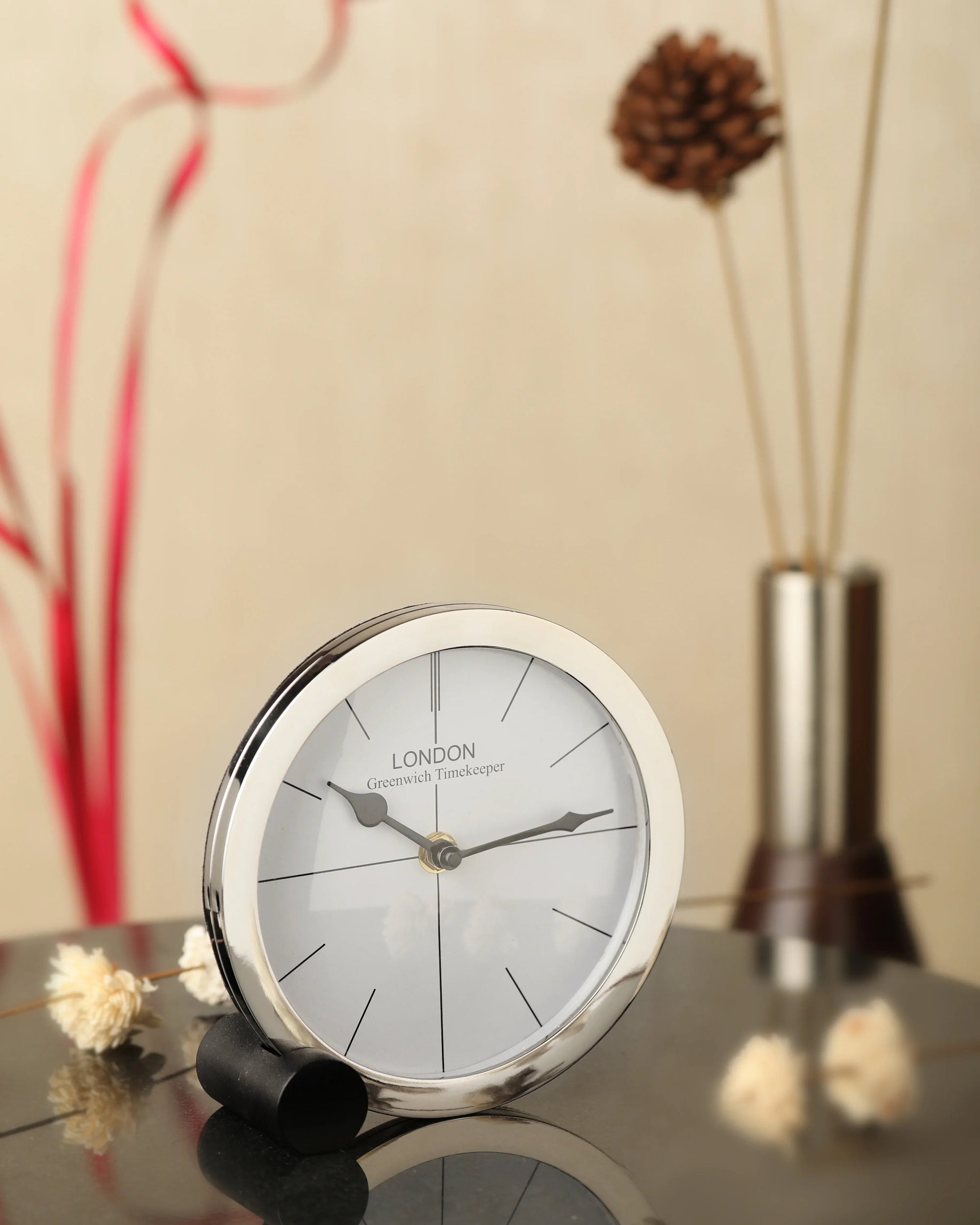 Silver Table Clock for Office | Decorative Desk Clock for Living Room & Office