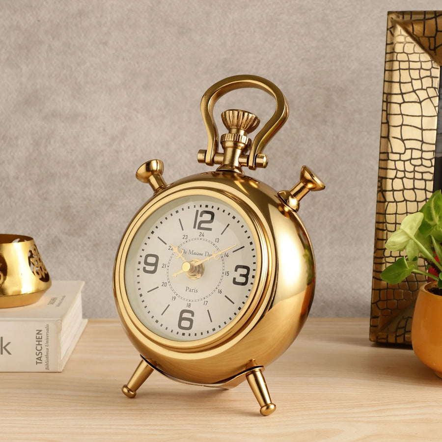 Belvedere Designer Table Clock | Vintage Pocket Watch–Inspired Brass Desk Clock for Home Decor