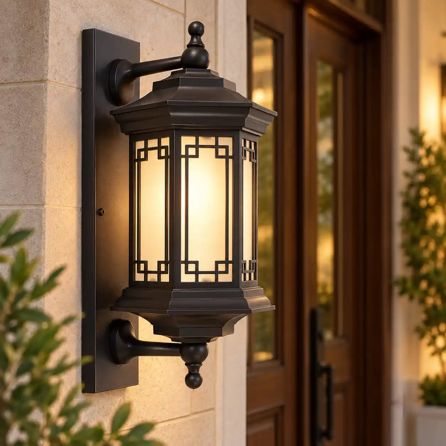Bliss & Birch Vintage Geometric Lantern Wall Light – Indoor & Outdoor Exterior Sconce (Black Coffee)