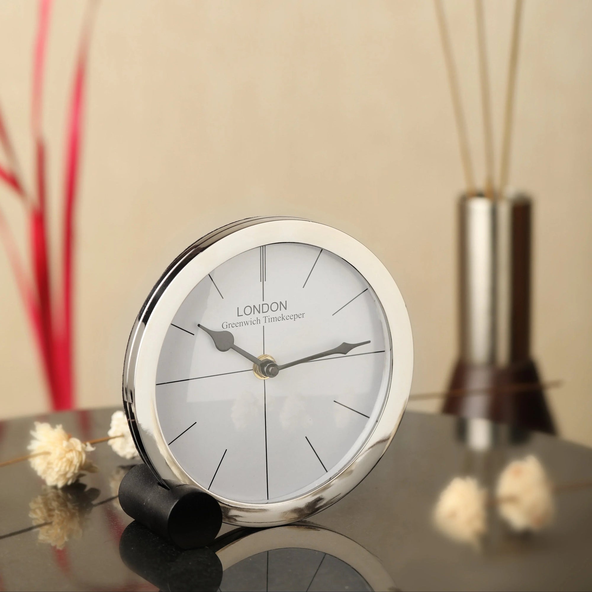 Silver Table Clock for Office | Decorative Desk Clock for Living Room & Office