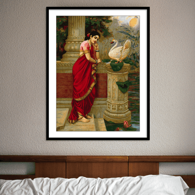 Indian Woman & Swan Wall Painting | Traditional Wall Art