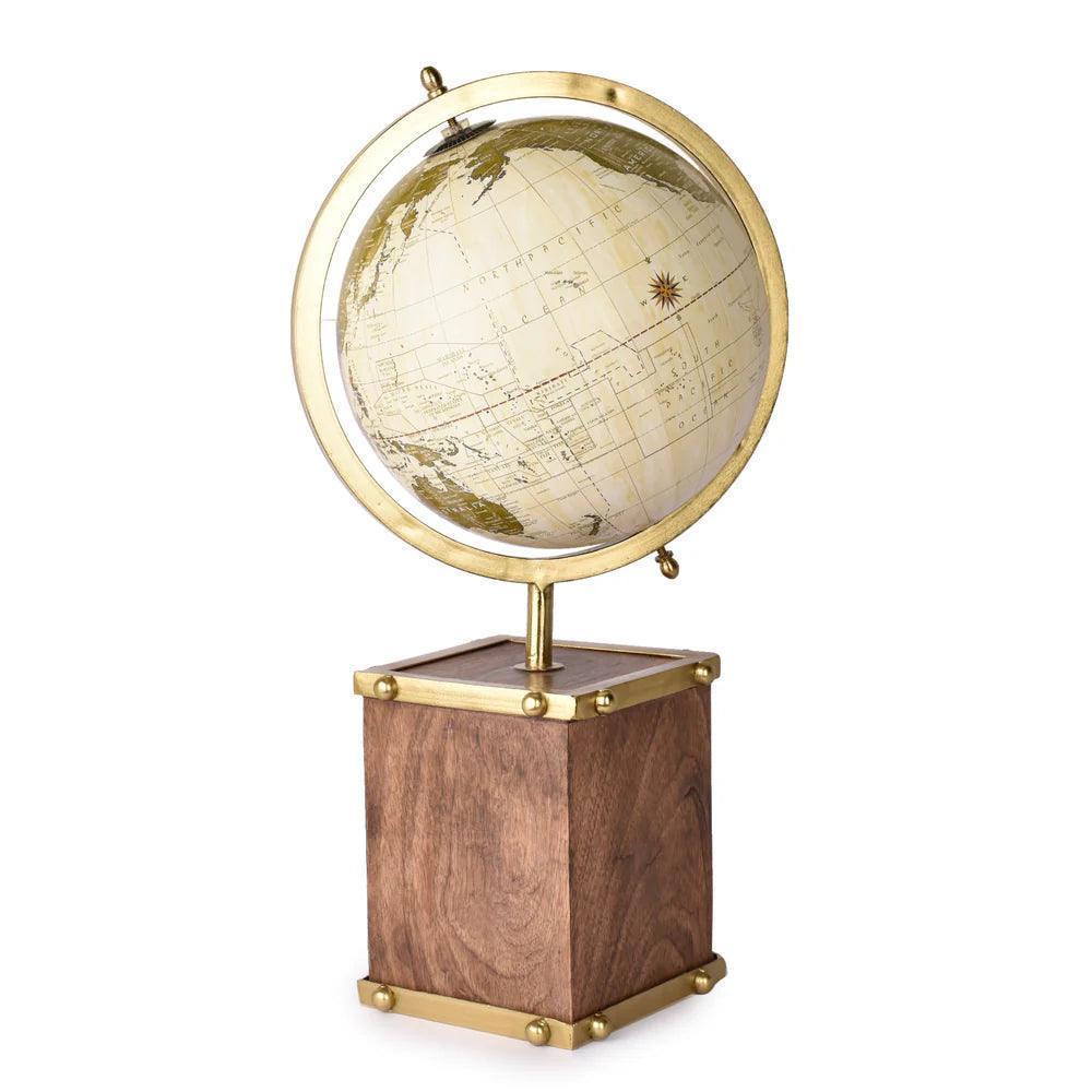 Gold Globe with Wooden Base (17-Inch) | Antique Metal World Globe for Home Décor, Study & Office Desk