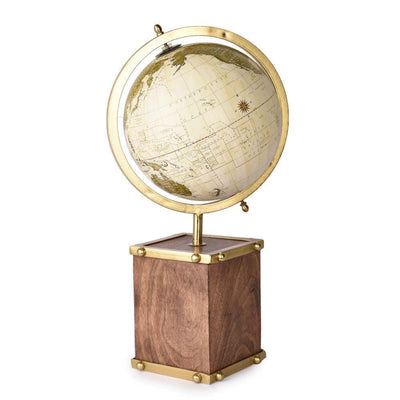 Gold Globe with Wooden Base (17-Inch) | Antique Metal World Globe for Home Décor, Study & Office Desk