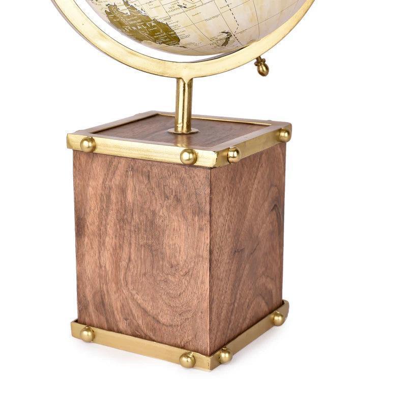Gold Globe with Wooden Base (17-Inch) | Antique Metal World Globe for Home Décor, Study & Office Desk